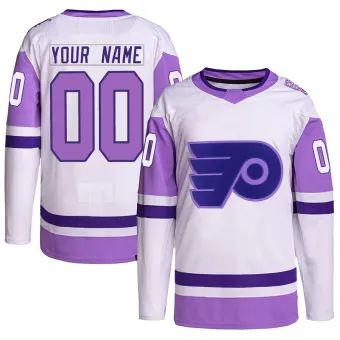 Men's Custom Philadelphia Flyers Hockey Fights Cancer Primegreen Jersey - White/Purple Authentic