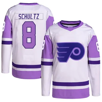 Men's Dave Schultz Philadelphia Flyers Hockey Fights Cancer Primegreen Jersey - White/Purple Authentic