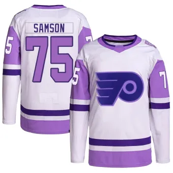 Men's Ethan Samson Philadelphia Flyers Hockey Fights Cancer Primegreen Jersey - White/Purple Authentic