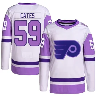 Men's Jackson Cates Philadelphia Flyers Hockey Fights Cancer Primegreen Jersey - White/Purple Authentic