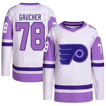 Men's Jacob Gaucher Philadelphia Flyers Hockey Fights Cancer Primegreen Jersey - White/Purple Authentic