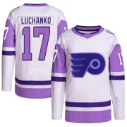 Men's Jett Luchanko Philadelphia Flyers Hockey Fights Cancer Primegreen Jersey - White/Purple Authentic