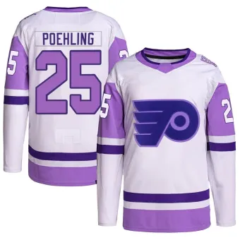 Men's Ryan Poehling Philadelphia Flyers Hockey Fights Cancer Primegreen Jersey - White/Purple Authentic