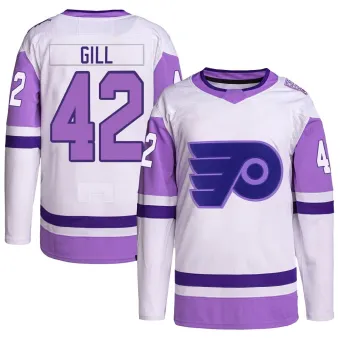 Men's Spencer Gill Philadelphia Flyers Hockey Fights Cancer Primegreen Jersey - White/Purple Authentic