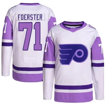 Men's Tyson Foerster Philadelphia Flyers Hockey Fights Cancer Primegreen Jersey - White/Purple Authentic