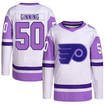 Youth Adam Ginning Philadelphia Flyers Hockey Fights Cancer Primegreen Jersey - White/Purple Authentic