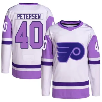 Youth Cal Petersen Philadelphia Flyers Hockey Fights Cancer Primegreen Jersey - White/Purple Authentic