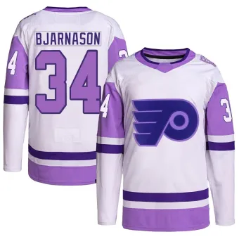 Youth Carson Bjarnason Philadelphia Flyers Hockey Fights Cancer Primegreen Jersey - White/Purple Authentic