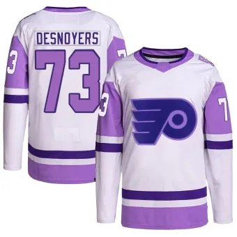 Youth Elliot Desnoyers Philadelphia Flyers Hockey Fights Cancer Primegreen Jersey - White/Purple Authentic