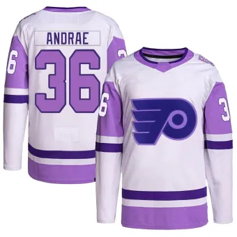 Youth Emil Andrae Philadelphia Flyers Hockey Fights Cancer Primegreen Jersey - White/Purple Authentic