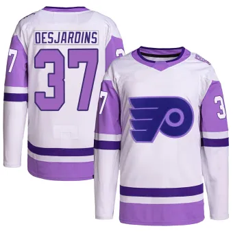 Youth Eric Desjardins Philadelphia Flyers Hockey Fights Cancer Primegreen Jersey - White/Purple Authentic