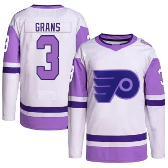 Youth Helge Grans Philadelphia Flyers Hockey Fights Cancer Primegreen Jersey - White/Purple Authentic