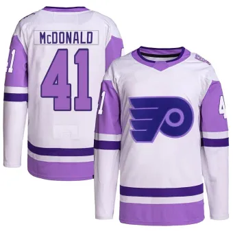 Youth Hunter McDonald Philadelphia Flyers Hockey Fights Cancer Primegreen Jersey - White/Purple Authentic